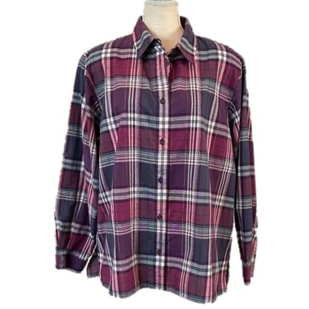 ALFRED DUNNER Women's Purple Maroon Plaid Shirt
